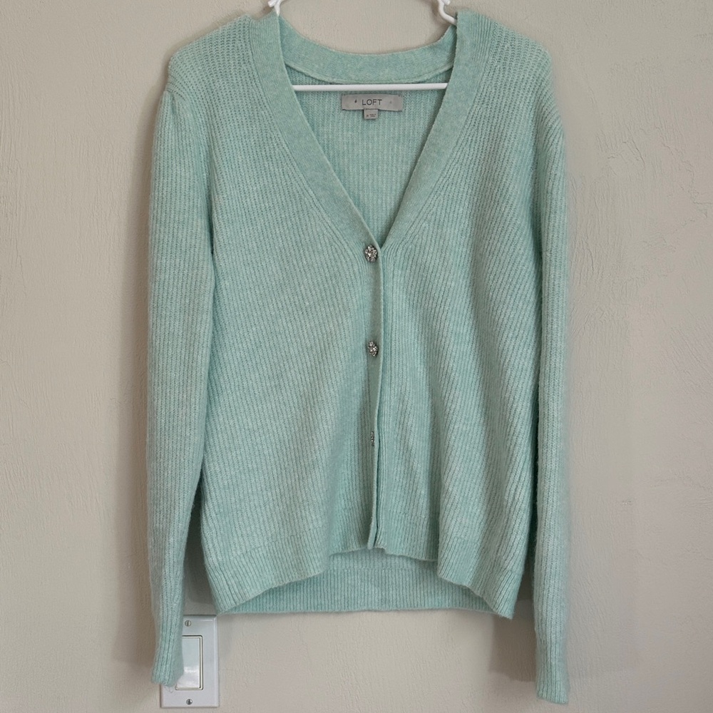 LOFT Mint Green Button Front Cardigan Women’s Size M
